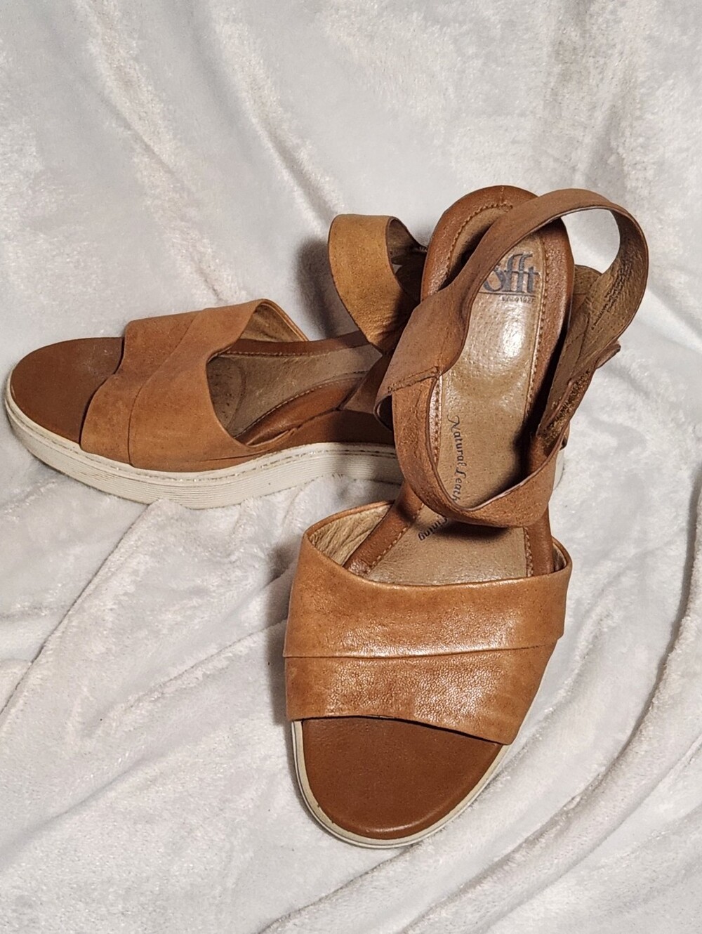 Sofft Tan Leather Wedge Slingback Sandals